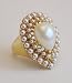Kenneth Jay Lane Teardrop-Shaped Tiered Ring (One Size, Gold/Pearl Resin)