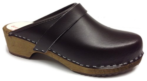 World of Clogs AM100 Brown leather Swedish Unisex Wooden Clogs - Size 40