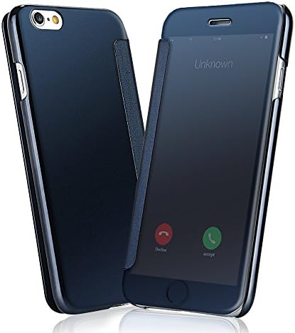 Iphone Case, Iphone 6 Plus Case - Nextmall Fashion Mirror Function Premium High Tech PC Cover Wallet Style Phone Case for Iphone 6 Plus (5.5")(the cover is unable to slide to answer phones)(Navy)