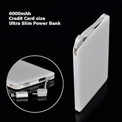 Maxxlite 6000mAh Ultra Slim Leatherite Look Credit Card sized Power Bank with built-in cable for iPhone and Samsung...
