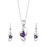 Sterling Silver 1.75 carats total weight Heart Shape Amethyst Pendant Earrings and 18 inch Necklace Set