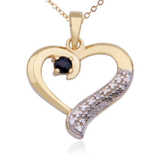 18k Yellow Gold Plated Sterling Silver Genuine Sapphire and Diamond Accent Open Heart Pendant, 18