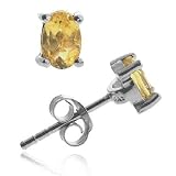 Sterling Silver Genuine Citrine stone oval Earrings