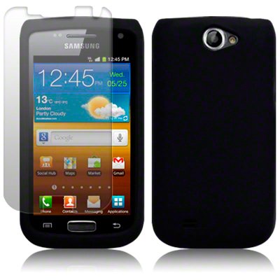 SOFT SILICONE SKIN CASE BLACK FOR SAMSUNG GALAXY W I8150 WITH SCREEN PROTECTOR