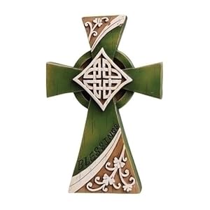 7" Woodcut Green Irish Blessings Celtic Cross Figure
