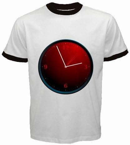 Men's Customized ANALOGUE HANDS TIME CLOCK 100% Cotton White Ringer T-shirt