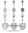 MULTIPLE SILVER HEART WITH GEM DANGLE BELLY RING BNAHR145PK- PINK