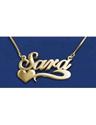 14K Gold Carrie Side Heart Style Sara name necklace