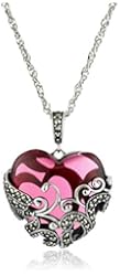 Sterling Silver Oxidized Marcasite and Gemstone Colored Glass Filigree Heart Pendant Necklace, 18"