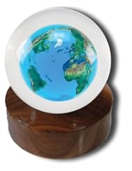 Home: Desktop Paperweight Sphere, Crystal Earth, Natural Continents, Flat Base, Lucite, 4 Inch Diameter - Shasta Visions