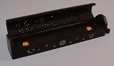 Wooden Coffin Incense Burner - Black Sun and Moon 12 - Brass Inlays - Storage Compartment