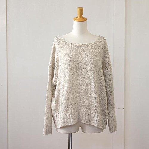 (イチ) ICHI リネンコットン　スラブニット後ろ開きワイド長袖プルオーバー フリーサイズ オフ系ミックス（A）