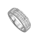 14K White Gold 3/4 ct. Three Roll Princess Cut Diamond Wedding Band