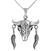 Sterling Silver Native American Buffalo Skull with Feathers Necklace .925 Stamp Hypoallergenic