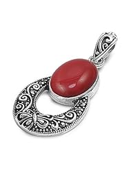 Nickel Free Sterling Silver Pendant Red Coral Marcasite Pendant