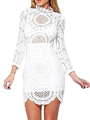 High-Neck Sheer Lace Long Sleeves Bodycon Dress 