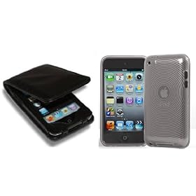BPM Twin Pack - Luxury Leather Flip Case and Protective Armour Silicone Gel Case & screen Protector for Apple iPod Touch 4th Generation 4 4g 8gb 32gb 64gb