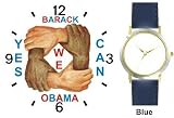 Black & White Hands and Forearms Interlocking - Yes We Can No.2 - President Barack Obama Commemorative - WATCHBUDDY&reg; DELUXE TWO-TONE THEME WATCH - Arabic Numbers - Blue Leather Strap-Size-Women's Size-Small