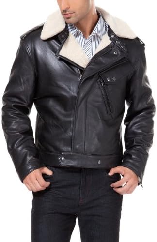 MODERM Men's "Grant" Lambskin Leather Bomber Jacket - Black M