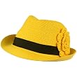 Girls Kids Ages 4-9 Child Summer Sun Flower Fedora Trilby Crush Hat Cap Yellow