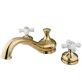 HERITAGE ROMAN TUB FILLER PVD, PORCELAIN CROSS-Polished Brass Finish