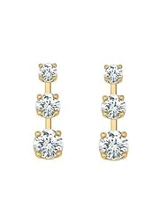 1.00 ct 3 stone Ladys Princess Cut Diamond Drop Earrings in 18 karat Yellow Gold