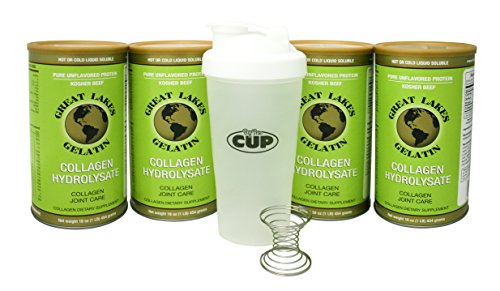 Great Lakes Gelatin, 4 Collagen Hydrolysate 16-Ounce Cans and By The Cup Shaker Combo