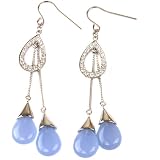 Sterling Silver Lariat Style Earring Dangle Blue Stones CZ Diamonds By Bucasi
