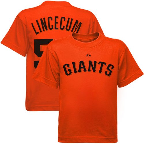 Majestic San Francisco Giants #55 Tim Lincecum Youth Orange Player T-shirt (Large)