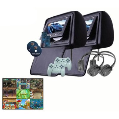 Pyle Super Quality DVD & Game System Package for Car/Truck/SUV -- Pair of Headrests with Built-In 7