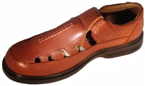 Men's Closed Toe Walking Fastening Trekking Sport Shoes Leather Sandals - Brown - CG184WM0WDL