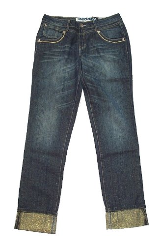 Girls Gold Glitter Roll Hem Premium Jeans