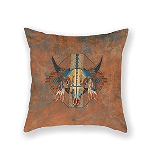 Hihigh Custom Throw Pillow Cover Cotton Pillowcase Square Cushion Cover Buffalo New Mexico Style Southwestern Bison Throw Pillow Case Two Sides 18