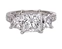 Platinum Princess Cut 3-Stone Diamond Ring (GIA Certified 3.25 ct center, 5.46 cttw, F-G Color, SI1-VS1 Clarity), Size 6