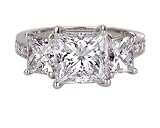 Platinum Princess Cut 3-Stone Diamond Ring (GIA Certified 3.25 ct center, 5.46 cttw, F-G Color, SI1-VS1 Clarity), Size 6