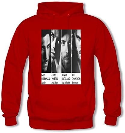 Feqi Men's Coldplay Band Printed Cotton Hooded Sweatshirt Medium Red