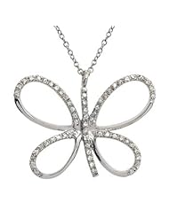 925 Sterling Silver Cz Butterfly Pendant Necklace