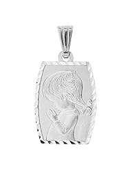 14k White Gold, Praying Girl Communion Pendant Charm 14mm Wide