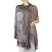 Cotton Polyester Stitching Half Embroidered Flowers & Solid Box Hand Knitted Tassels Asymmetric Lace Long Scarf - Various Colors