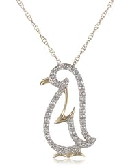 XPY 14k Yellow Gold Diamond Penguin Pendant (.03 cttw, I-J Color, I2-I3 Clarity), 18"