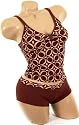 Sexy Cute Juniors Bathing Suit Brown Tan Circle Print Tankini Boyshorts Bottoms 2 pc Swimsuit