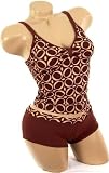 Sexy Cute Juniors Bathing Suit Brown Tan Circle Print Tankini Boyshorts Bottoms 2 pc Swimsuit