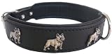 Robustes Lederhalsband mit Französichen Bulldoggen verschiedene Größen - schwarz TOPQUALITÄT