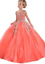 Girls Jeweled Sheer Beaded Organza Pageant Dress 