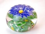 Murano Design Hand Blown Fabulous Blue Flower art Glass Paperweight