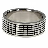 316L stainless steel ring with combination matte and shiny polish and laser cut grid design - Width: 8mm (Sizes 8-14)