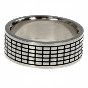316L stainless steel ring with combination matte and shiny polish and laser cut grid design - Width: 8mm (Size 8)