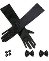 kilofly Satin Child Size Long Formal Gloves + DIY Matching Bow, 4 Flower Patches