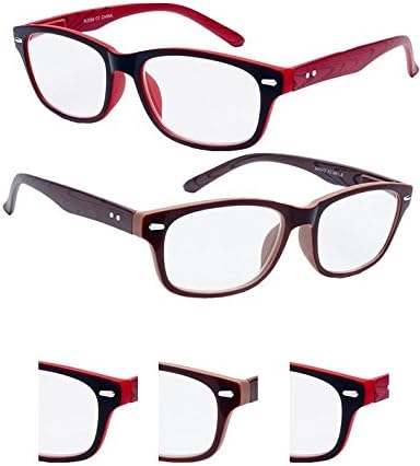 2020 RJ096 +1.00 Comfortable Stylish Wooden Reading Glasses Deluxe Reading Glasses Red and Black Colors - Spring Hinges - Great Colors!