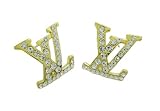 24 K Gold Plated LV Stud Earring White Crystal, With Free Small Stud Earring